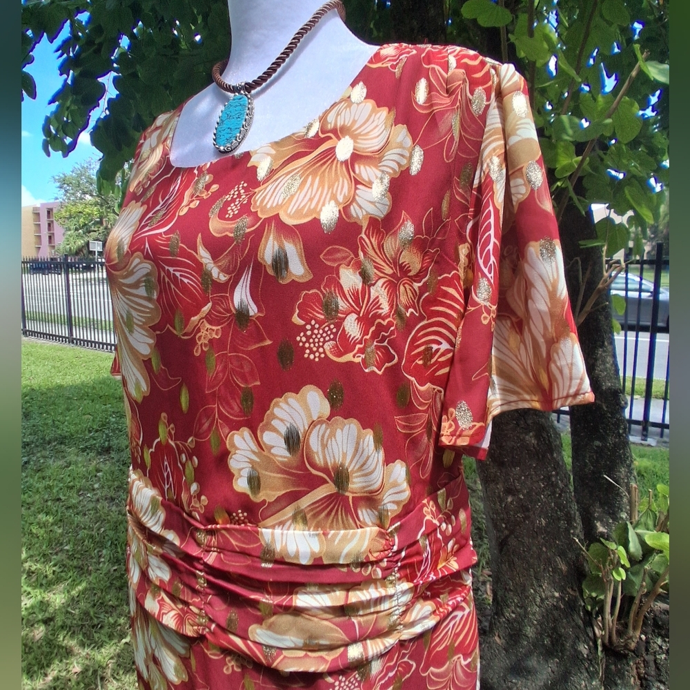 🔥NEW ELEGANT BOHO Red Floral Maxi Dress Size 14 & FREE GIFT - Picture 4 of 13